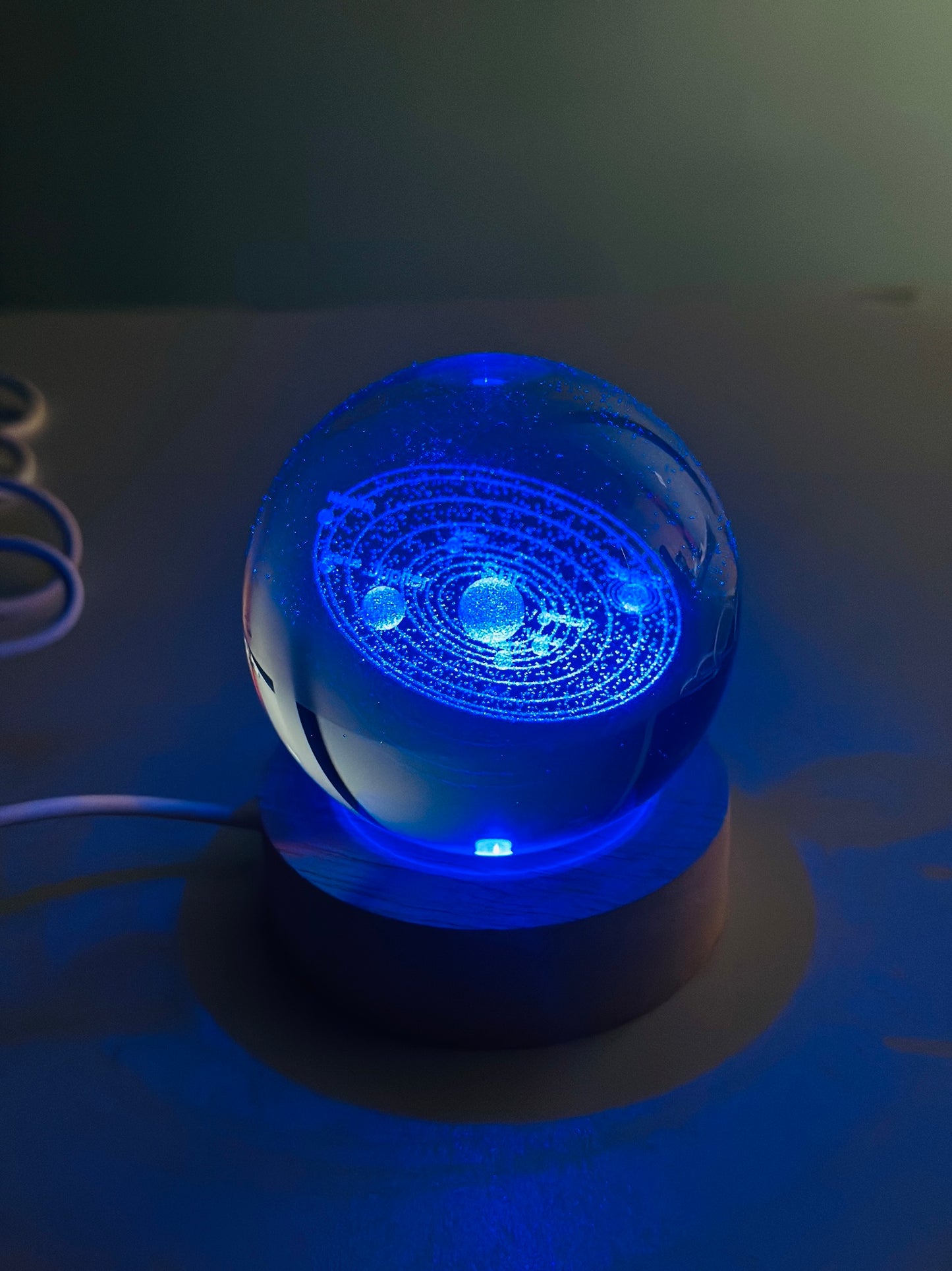 3D Crystal Solar System Ball with Stars – 7-Color LED Base