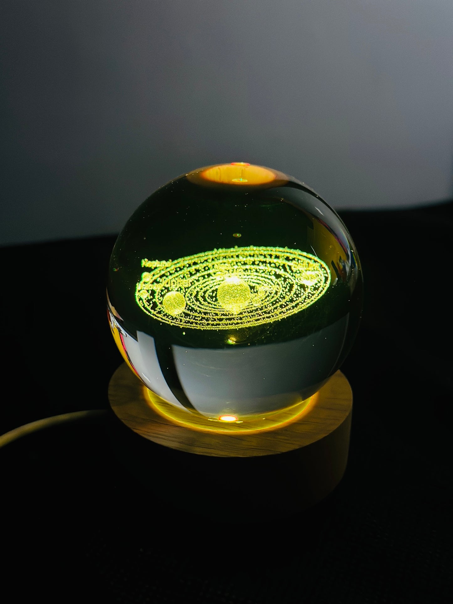 3D Crystal Solar System Ball with Stars – 7-Color LED Base