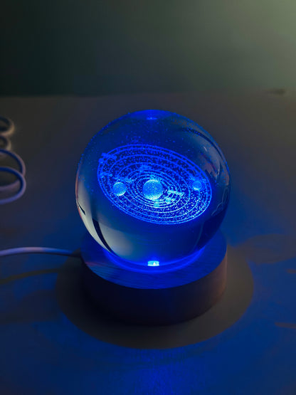 3D Crystal Solar System Ball with Stars – 7-Color LED Base