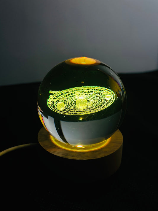 3D Crystal Solar System Ball with Stars – 7-Color LED Base