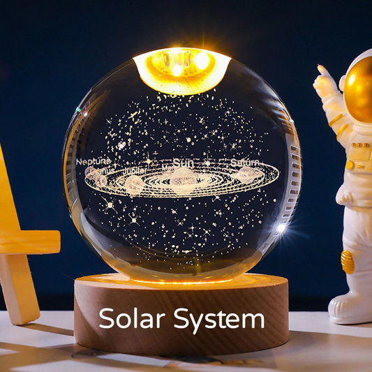 3D Crystal Solar System Ball with Stars – 7-Color LED Base
